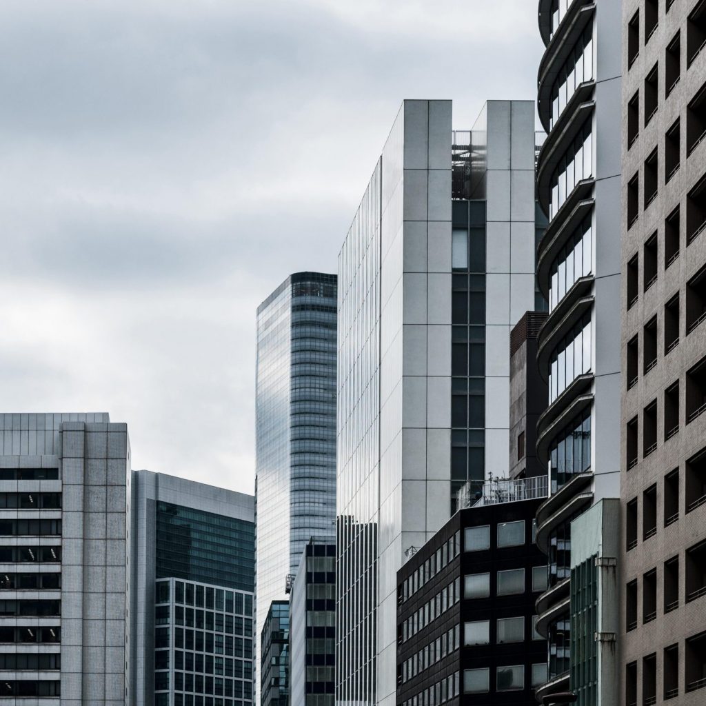 Cropped view of tall office buildings