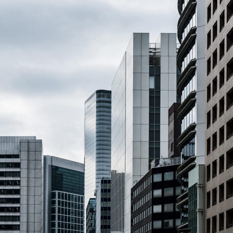 Cropped view of tall office buildings
